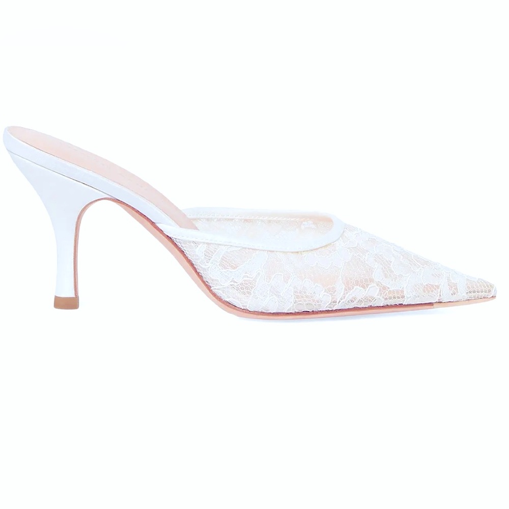 Loeffler Randall Layla 50MM Lace Leather Mules, White, Size 10